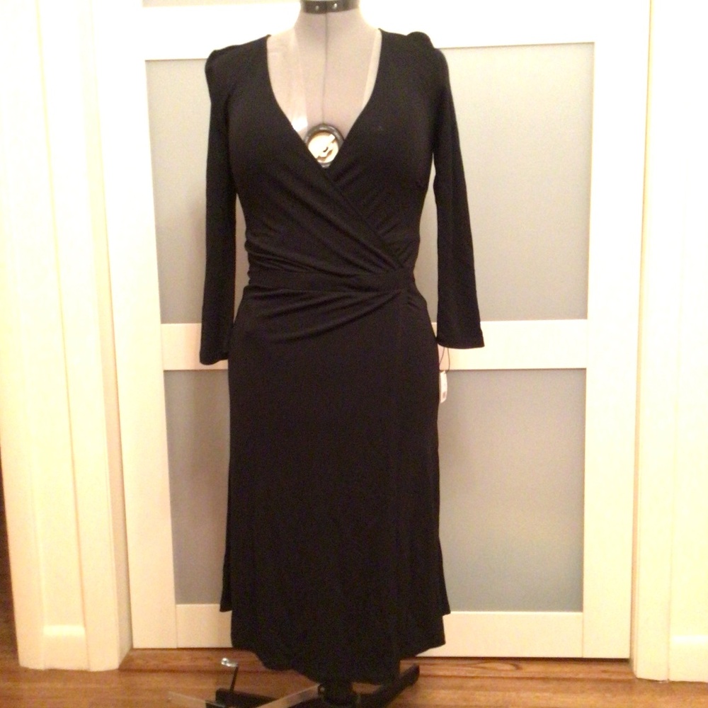 NWT Tahari Black Long Sleeve Wrap Midi Dress - Picture 2 of 9